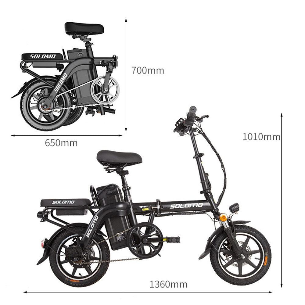 Foldable Dual-Seater Electric Bike – 350W Motor, 40KM/H Speed, 48V Battery, and Mobile Holder