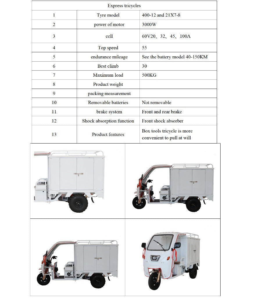 Electric Express tricycles 3000W, 60V 32A