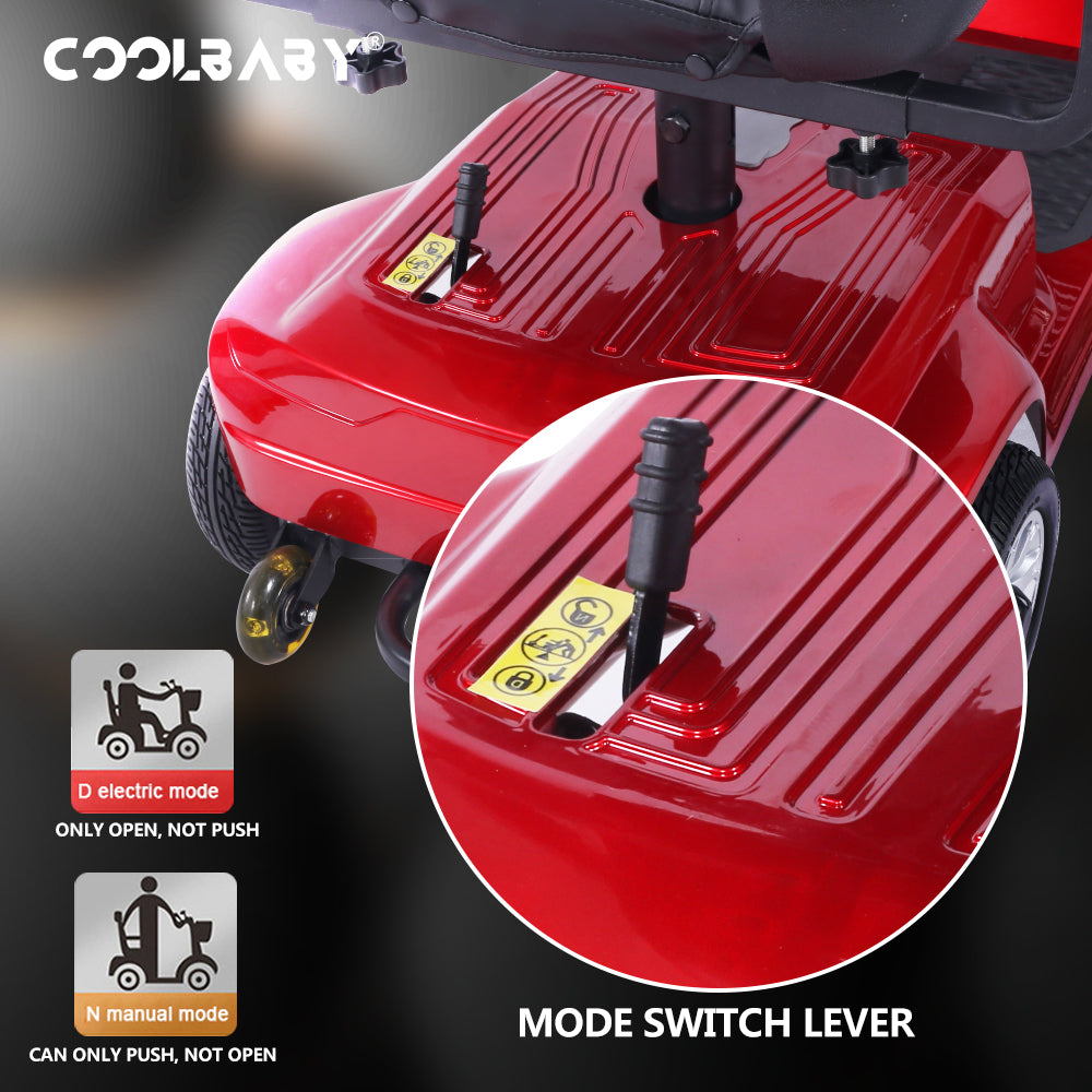 COOLBABY X-02 4 Wheel Electric Scooter Portable Electric Wheelchair Leg Scooter for Adult Seniors, Open Armrest, Swivel Seat - coolbabymalls