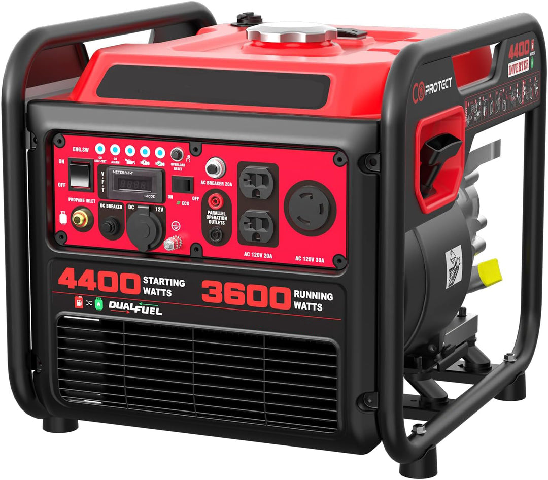 4400-Watt Dual Fuel Portable Inverter Generator, Gas Powered, CO-Sensor, Lightweight & Quiet for Home Use and Emergency Backup, Camping
