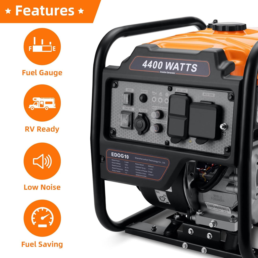 Power Equipment 4400 Watts Inverter Generator Gas Powered, Portable Open Frame Generator, Low Noise with ECO Mode, RV Ready, Emergency Home Backup