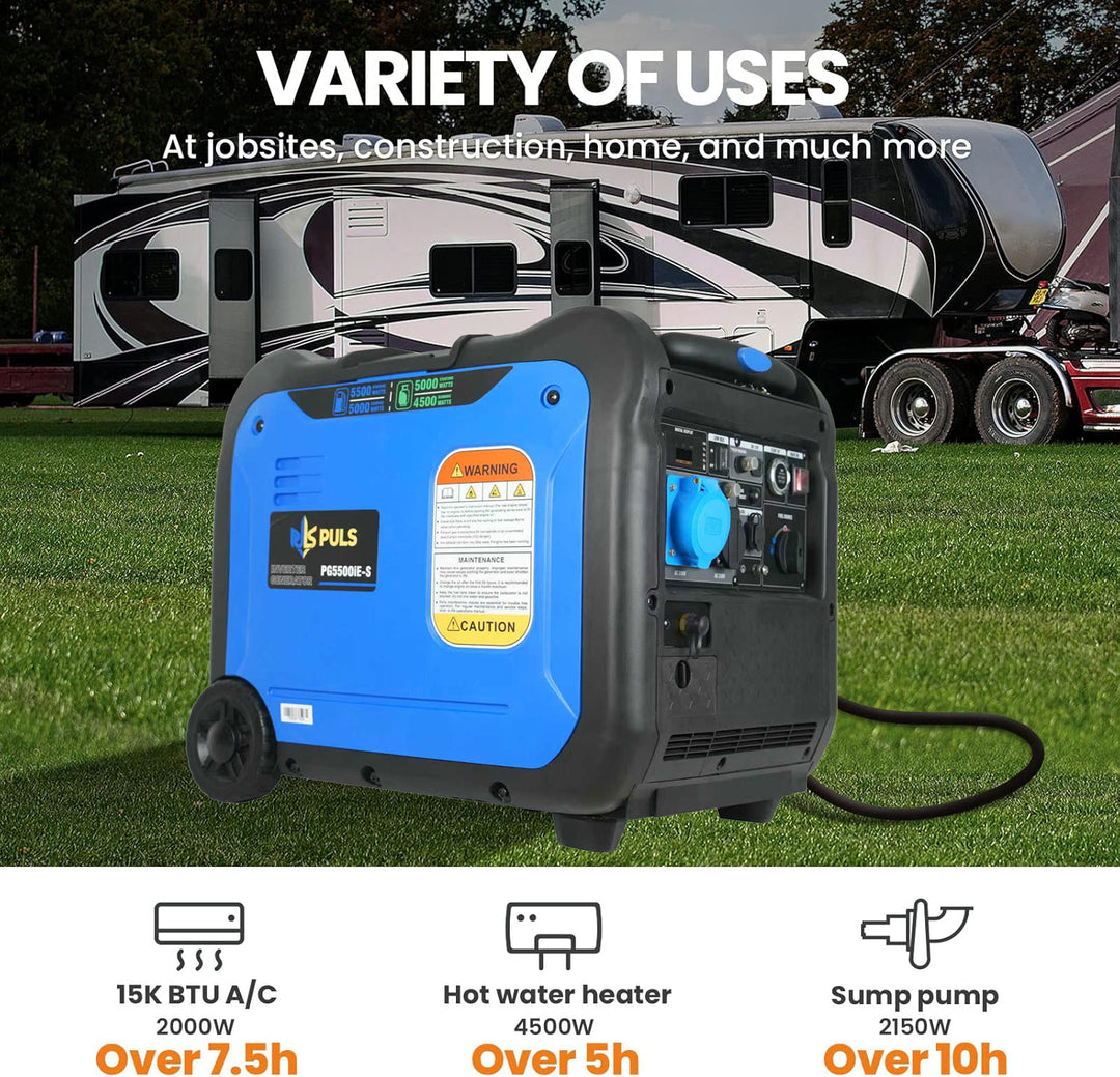 5500-Watt Dual Fuel Portable Inverter Gasoline Generator with Wheel Kit, Remote Electric Start