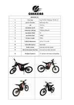 Load image into Gallery viewer, Product specifications sheet for a children's dirt bike with images and text.